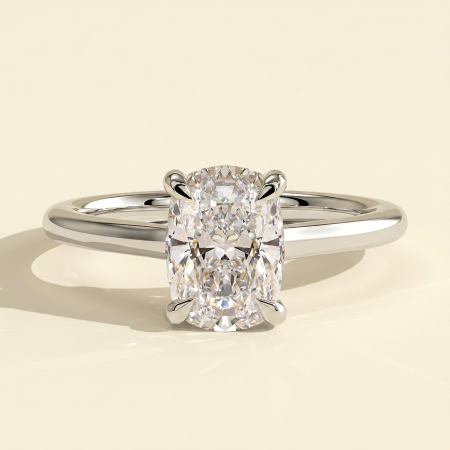 The Melina - Elongated Cushion Cut Lab Grown Diamond Trellis Gallery Solitaire with Low Cathedral Setting Engagement Ring - White Gold