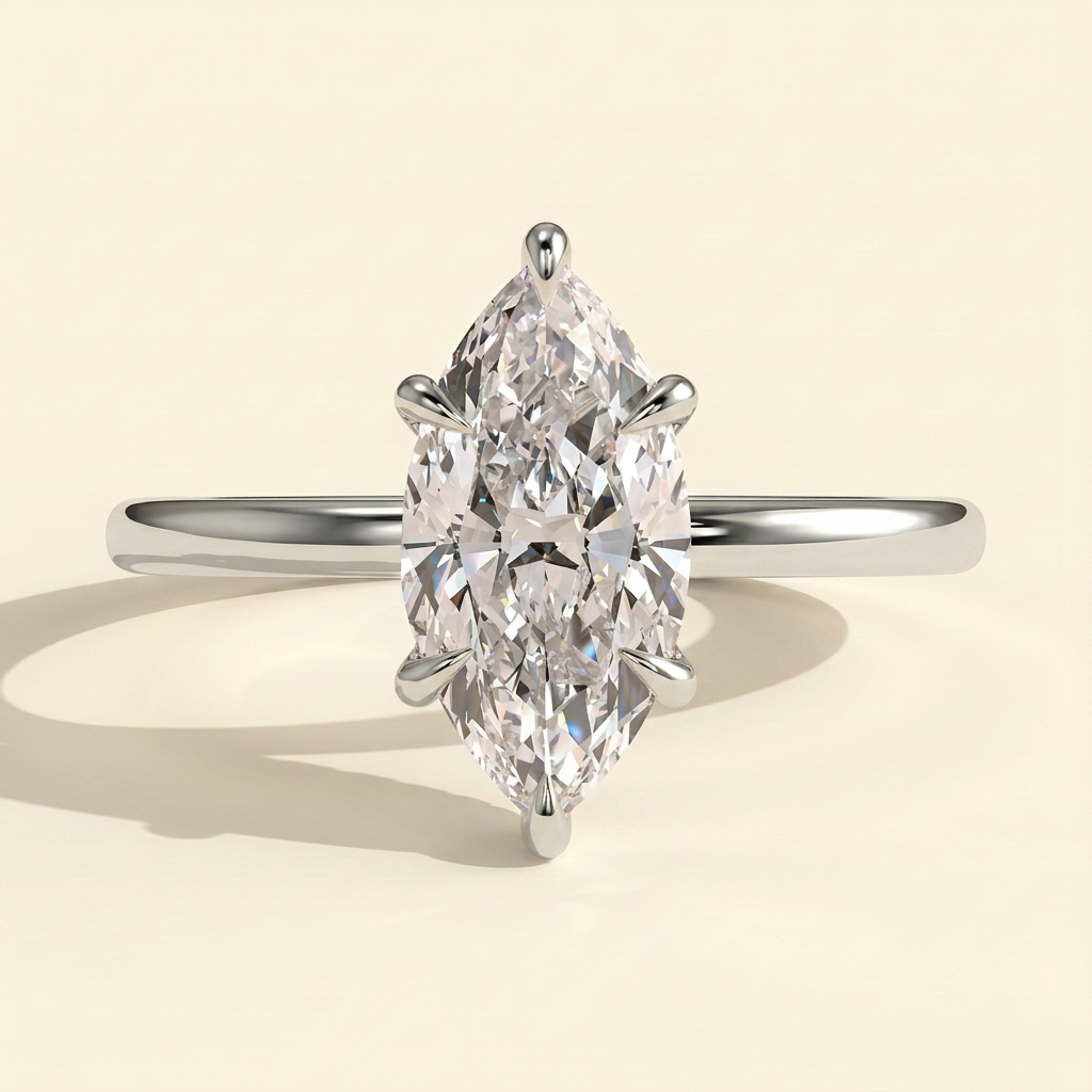 The Unelle - Marquise Cut Lab Grown Diamond Solitaire with Wrap Around Hidden Halo Engagement Ring