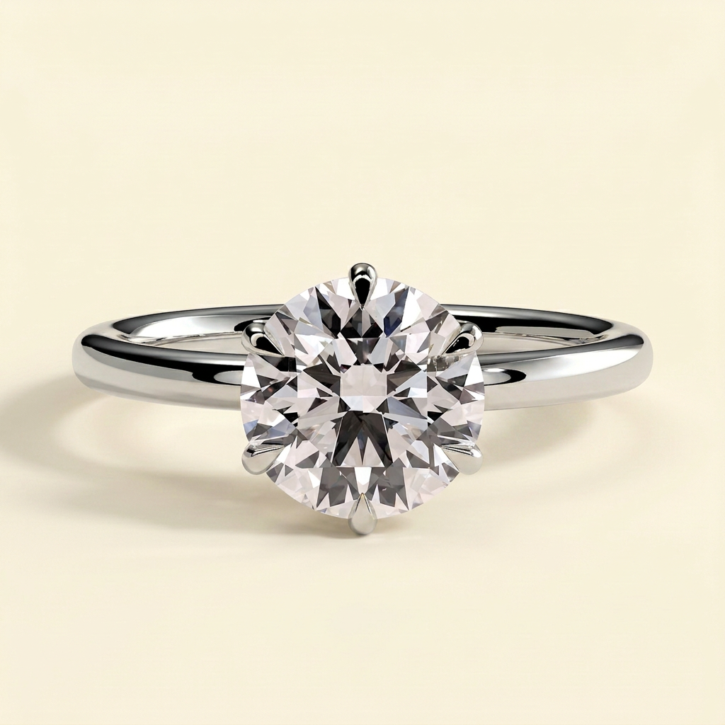The Isla - Round Cut Lab Grown Diamond Six Claw Low Set Solitaire with Crown Gallery Engagement Ring
