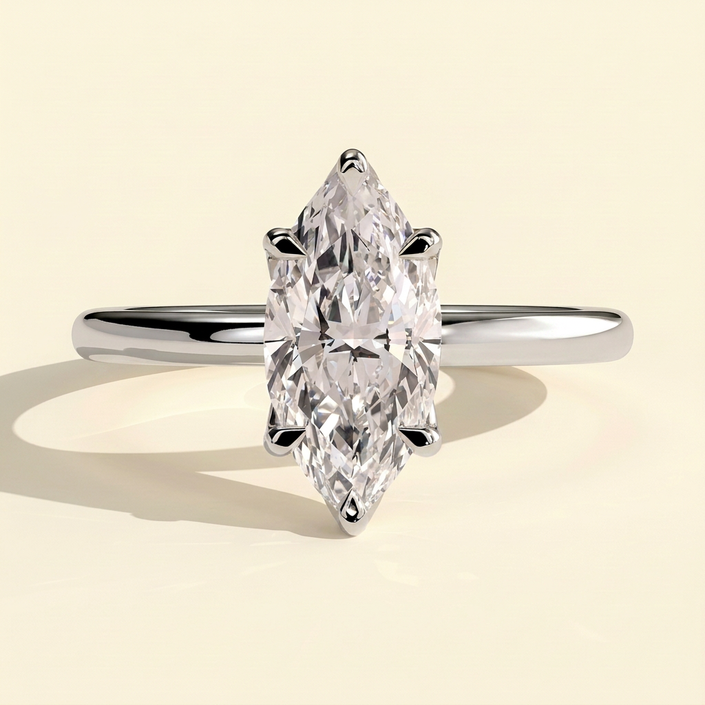 The Leila - Marquise Cut Lab Grown Diamond Solitaire Engagement Ring with Petal Gallery