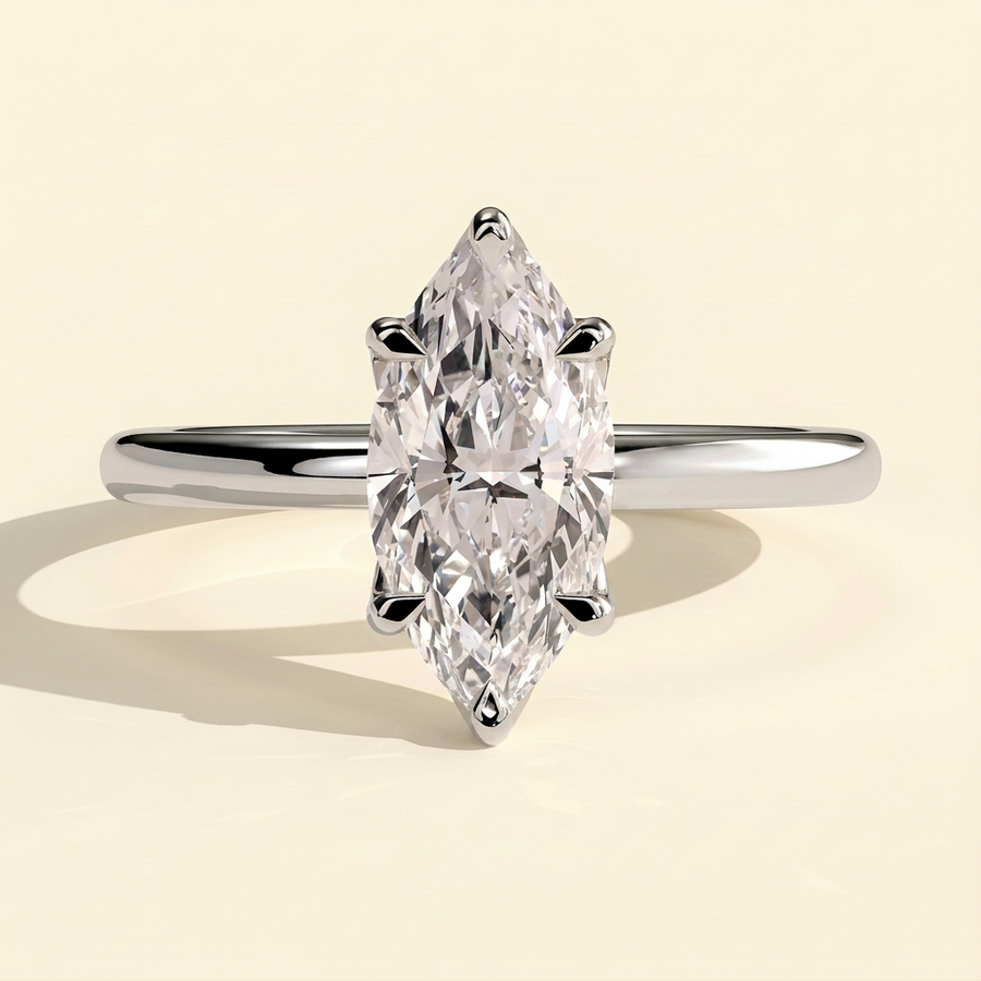 The Leila - Marquise Cut Lab Grown Diamond Solitaire Engagement Ring with Petal Gallery - White Gold