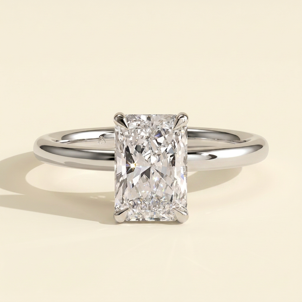 The Evara - Radiant Cut Lab Grown Diamond Solitaire with Hidden Halo Engagement Ring