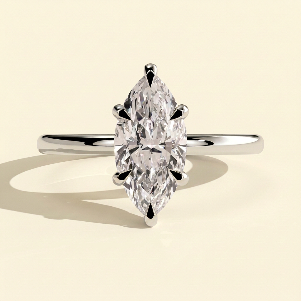 The Roselle - Marquise Cut Lab Grown Diamond Six Claw Solitaire with Hidden Halo Engagement Ring