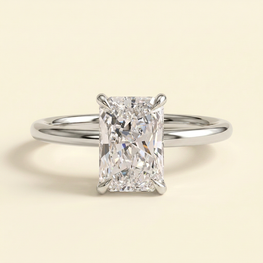 The Heliora - Radiant Cut Lab Grown Diamond Four Claw Solitaire Engagement Ring - White Gold