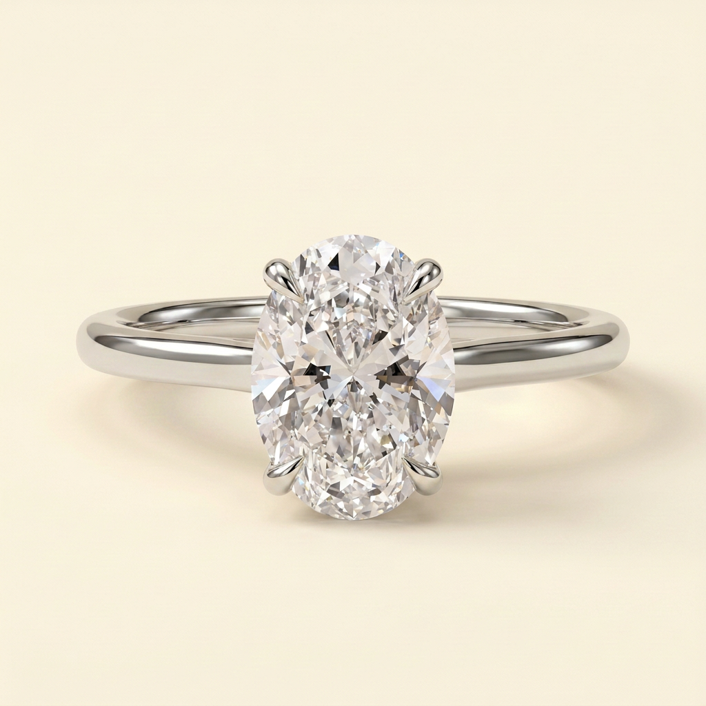 The Chiara - Oval Cut Lab Grown Diamond Hidden Halo Solitaire with Cathedral High Setting Engagement Ring