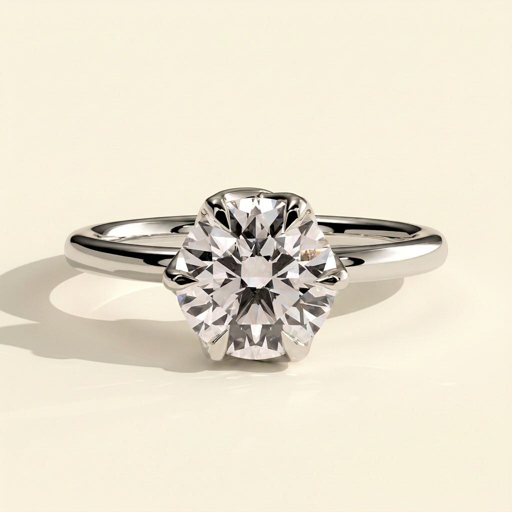 The Brielle - Round Cut Lab Grown Diamond Crossover Claw Solitaire with Rose Petal Gallery Engagement Ring