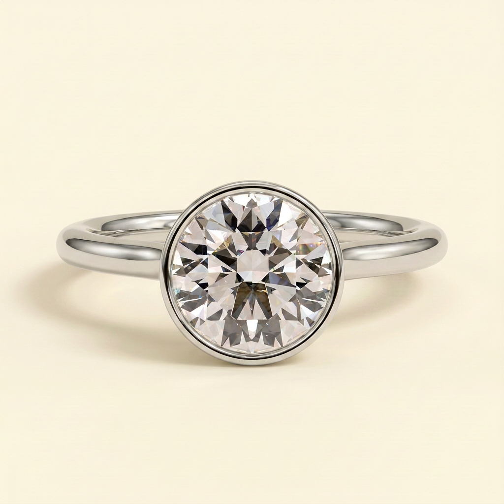 The Ysela - Round Cut Lab Grown Diamond Bezel Set Solitaire with Twisted Gallery Engagement Ring