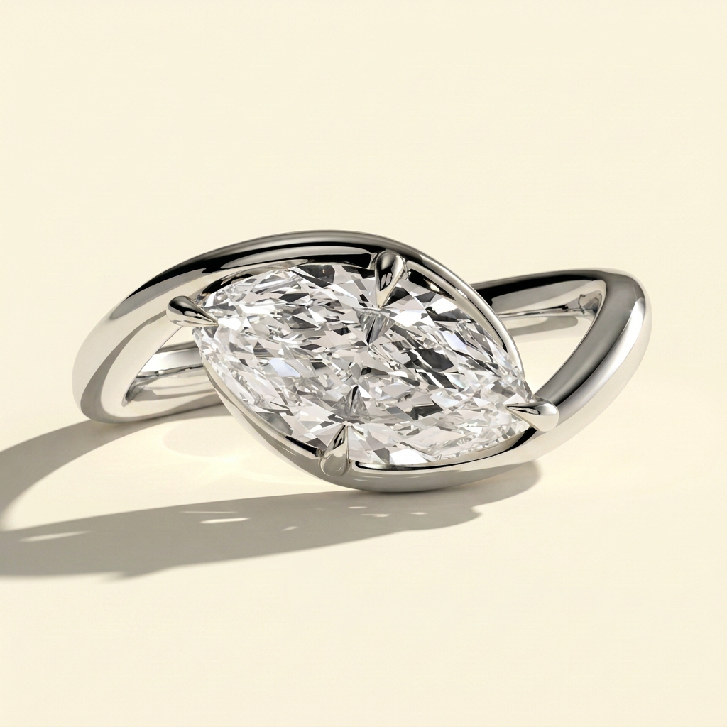 The Alona - East West Marquise Cut Lab Grown Diamond Solitaire with Bypass Band Engagement Ring