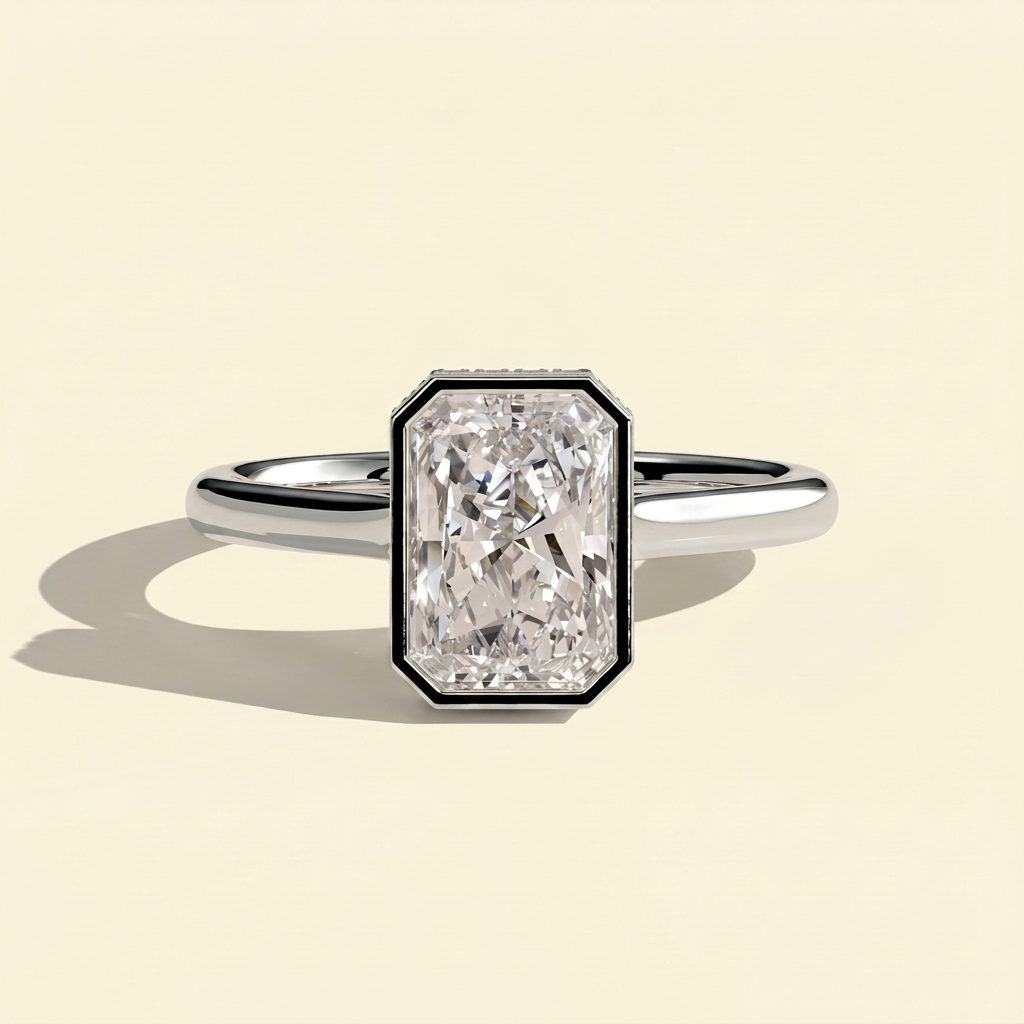 The Opaline - Radiant Cut Lab Grown Diamond Solitaire with Hidden Halo and Cathedral Setting Ring