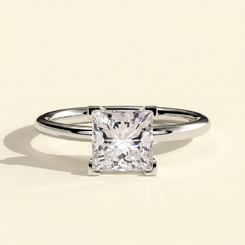 The Flore - Princess Cut Lab Grown Diamond Square Claw Basket Set Solitaire Engagement Ring