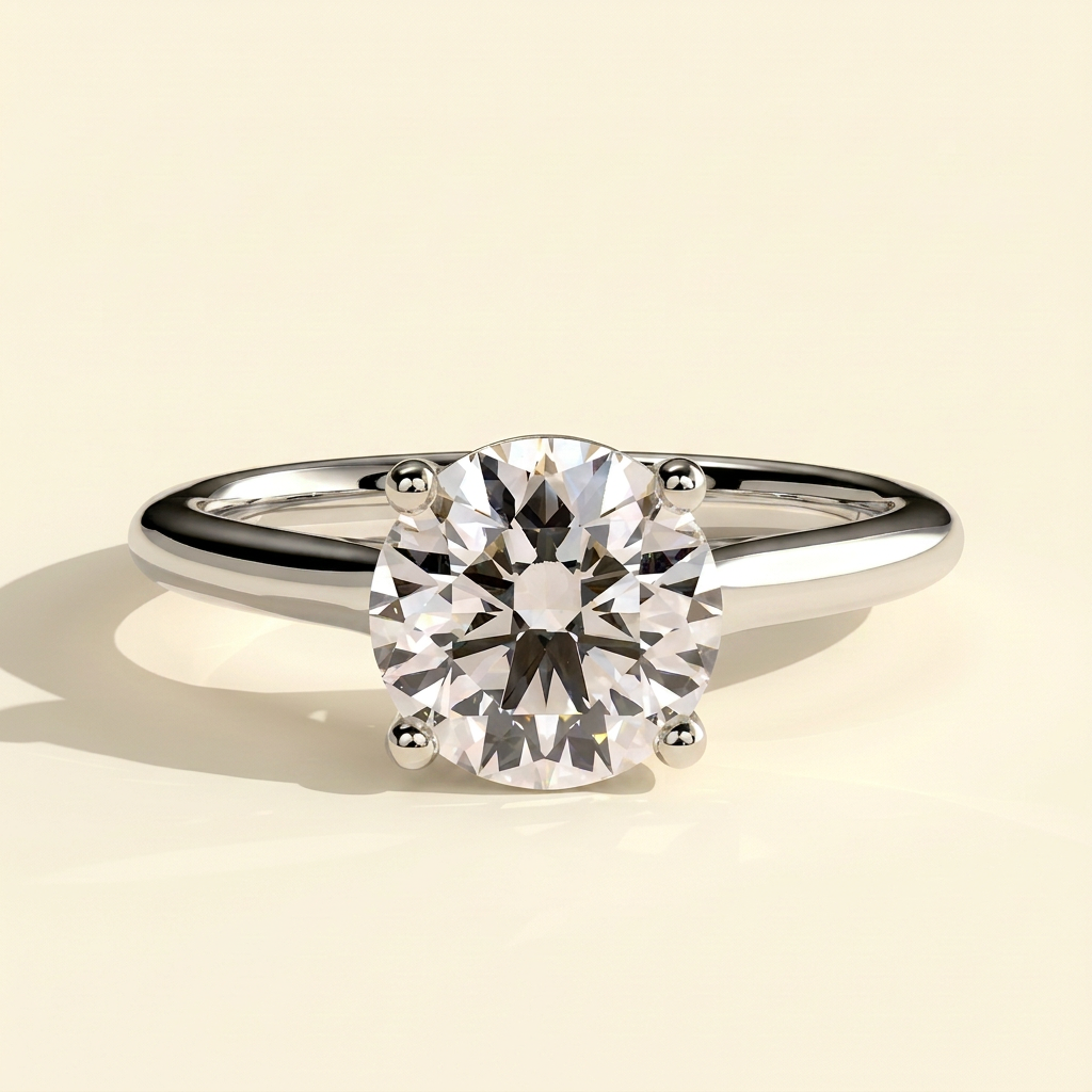 The Junelle - Round Cut Lab Grown Diamond Four Claw Solitaire with Trellis Gallery Engagement Ring