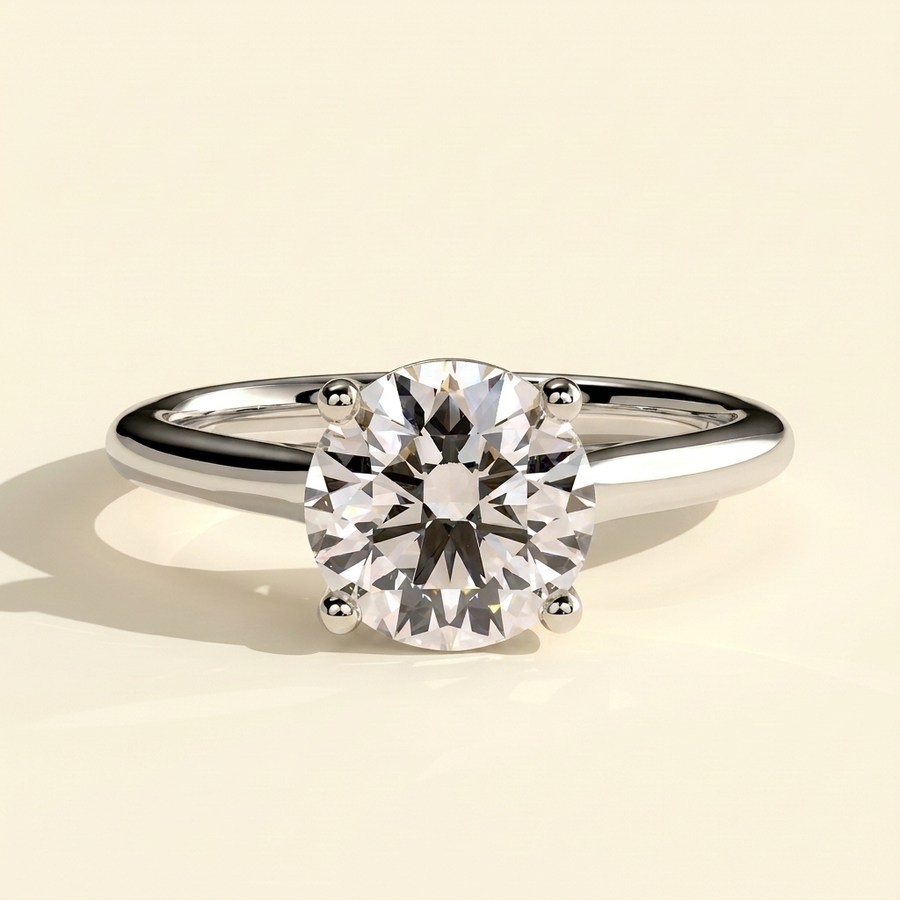 The Junelle - Round Cut Lab Grown Diamond Four Claw Solitaire with Trellis Gallery Engagement Ring - White Gold