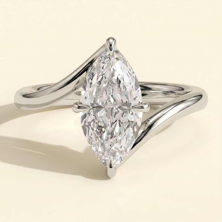 The Vesper - Marquise Cut Lab Grown Diamond Claw Solitaire with Open Bypass Band Engagement Ring - White Gold