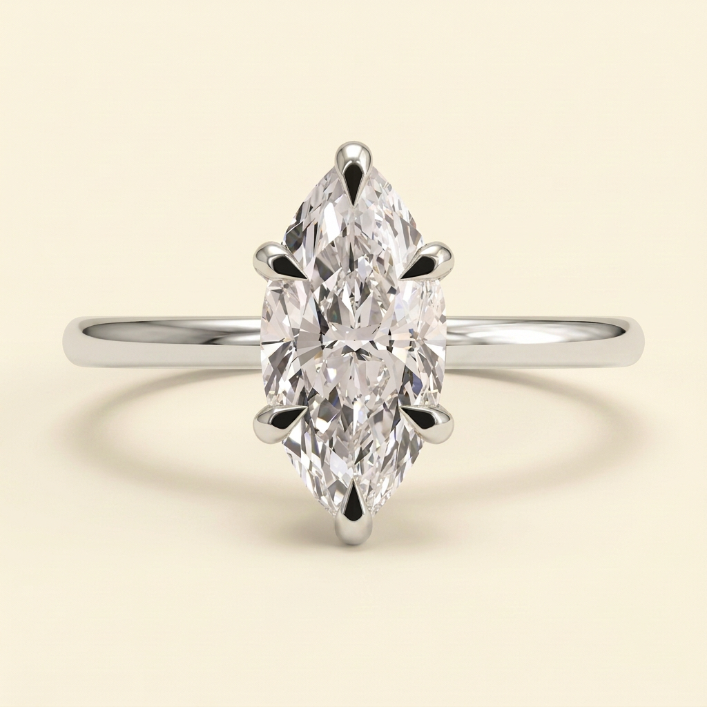 The Seline - Marquise Cut Lab Grown Diamond Six Claw Solitaire Engagement Ring