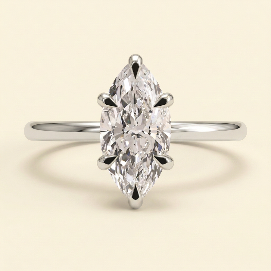 The Seline - Marquise Cut Lab Grown Diamond Six Claw Solitaire Engagement Ring - White Gold
