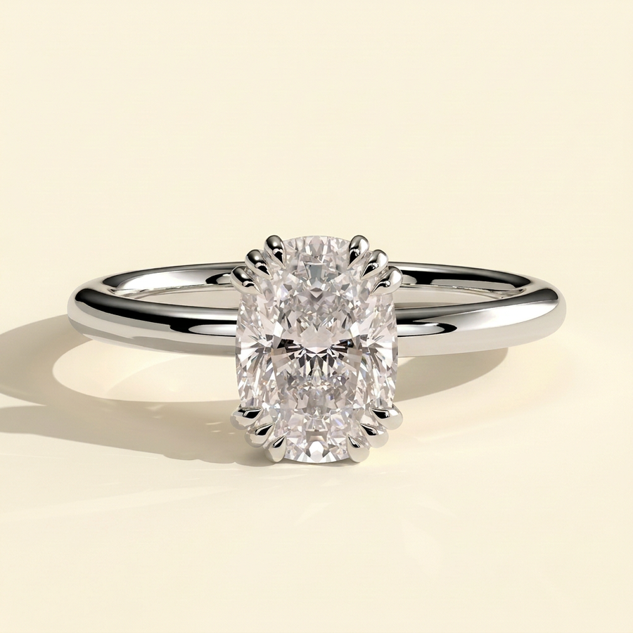 The Gaia - Elongated Cushion Cut Lab Grown Diamond Triple Split Claw Engagement Ring - White Gold