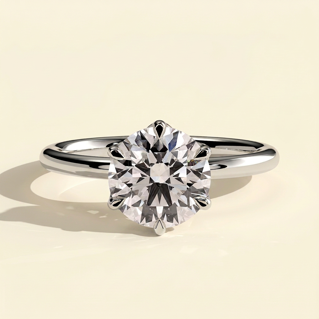 The Vestra - Round Cut Lab Grown Diamond Six Claw Petal Gallery Solitaire Engagement Ring