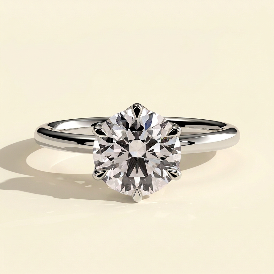 The Vestra - Round Cut Lab Grown Diamond Six Claw Petal Gallery Solitaire Engagement Ring - White Gold
