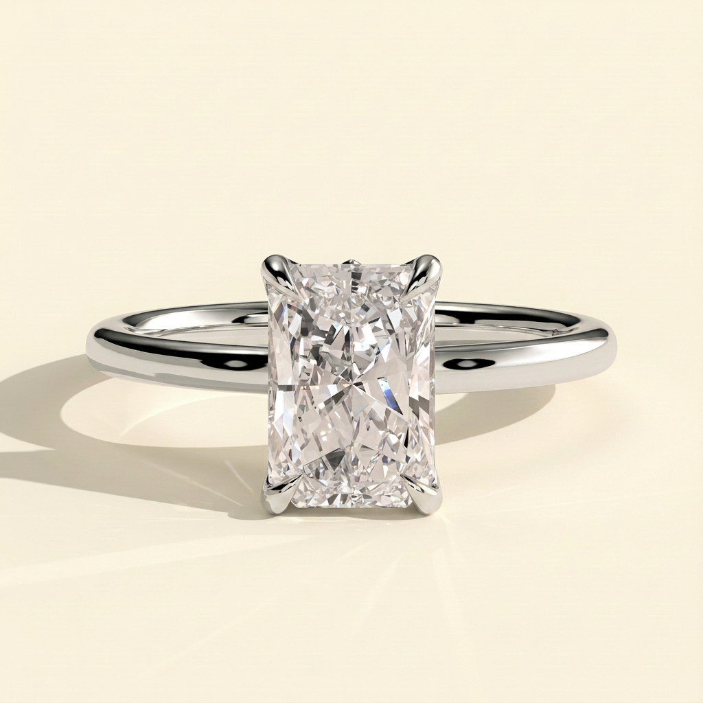 The Giada - Radiant Cut Lab Grown Diamond Claw Solitaire with Petal Gallery, Accent Leaf Detail and Cathedral Setting Engagement Ring