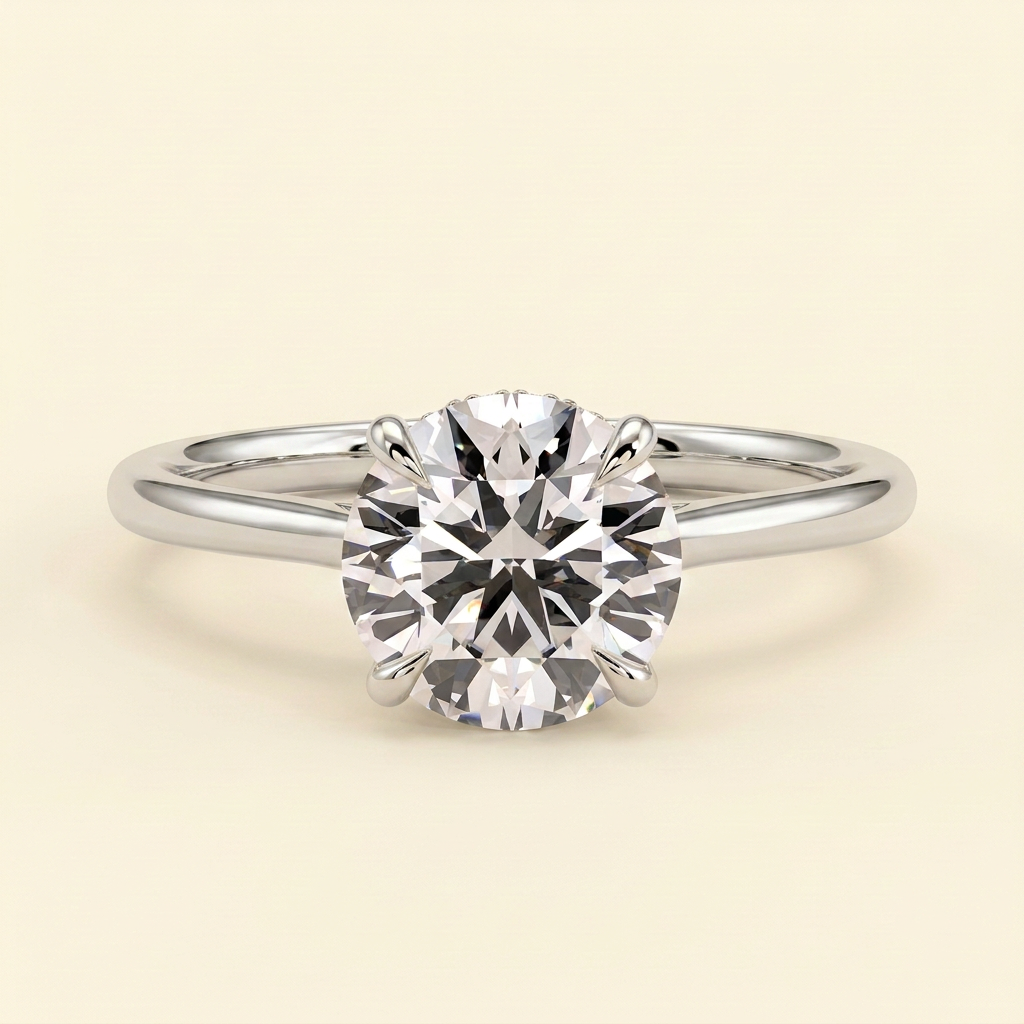 The Cara - Round Cut Lab Grown Diamond Hidden Halo Solitaire with Cathedral Setting Engagement Ring