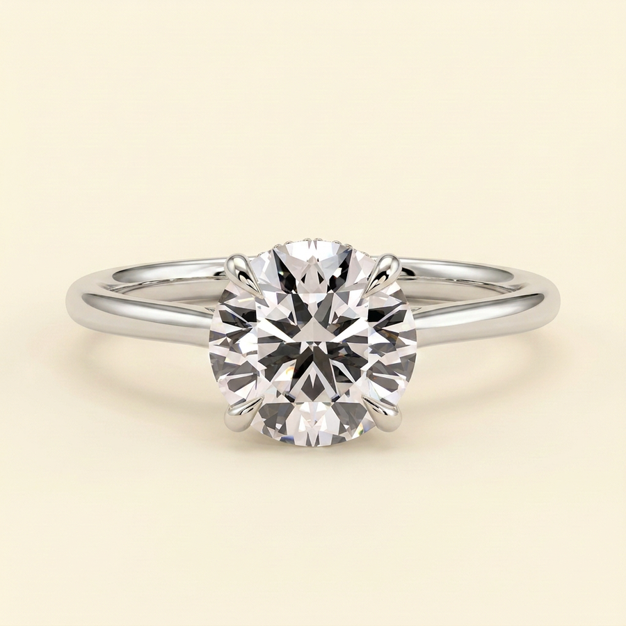 The Cara - Round Cut Lab Grown Diamond Hidden Halo Solitaire with Cathedral Setting Engagement Ring - White Gold