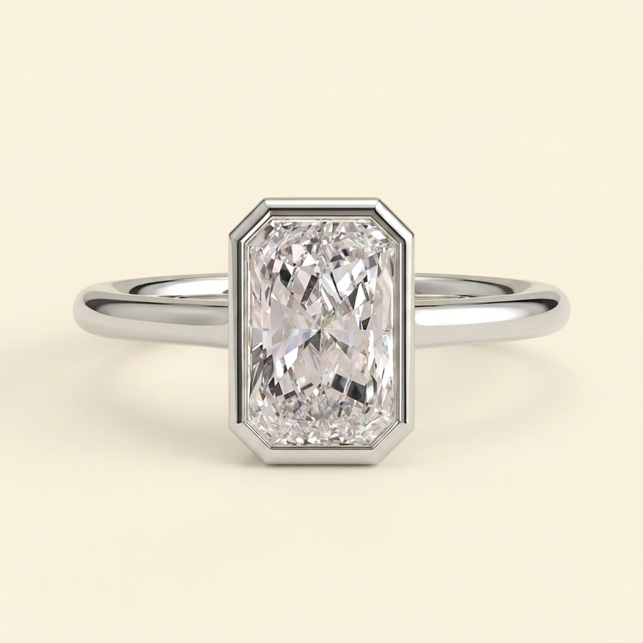The Kalina - Radiant Cut Lab Grown Diamond Bezel Set Solitaire with Open Cathedral Setting Engagement Ring - White Gold
