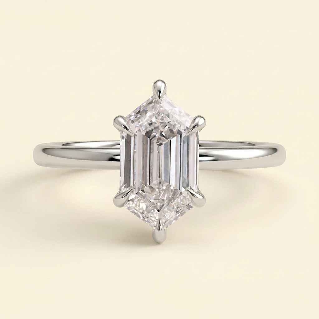 The Emelia - Classic Elongated Hexagon Cut Lab Grown Diamond Solitaire Engagement Ring