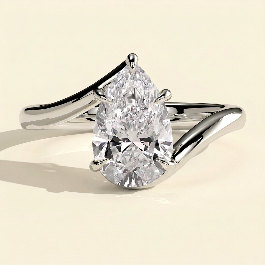 The Celesta - Pear Cut Lab Grown Diamond Five Claw Bypass Band Engagement Ring - White Gold