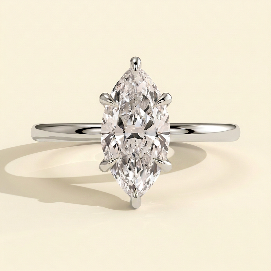 The Istra - Marquise Cut Lab Grown Diamond Six Claw Solitaire with Slim Band Engagement Ring - White Gold