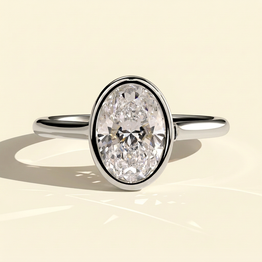 The Catena - Oval Cut Lab Grown Diamond Open Cathedral Bezel Set Solitaire Engagement Ring