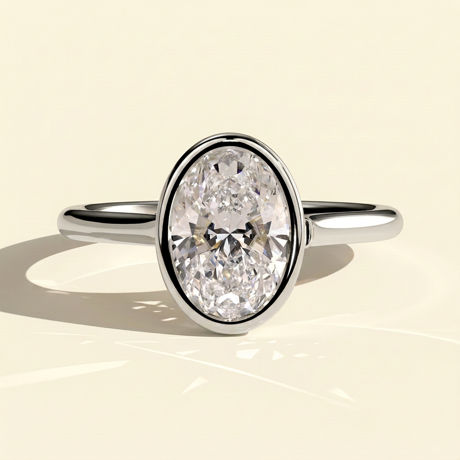 The Catena - Oval Cut Lab Grown Diamond Open Cathedral Bezel Set Solitaire Engagement Ring - White Gold