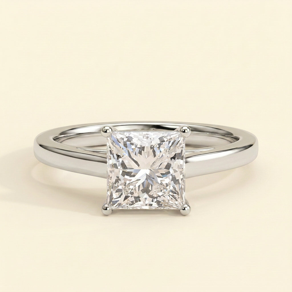 The Monelle - Princess Cut Lab Grown Diamond Four Claw Cathedral Solitaire Engagement Ring