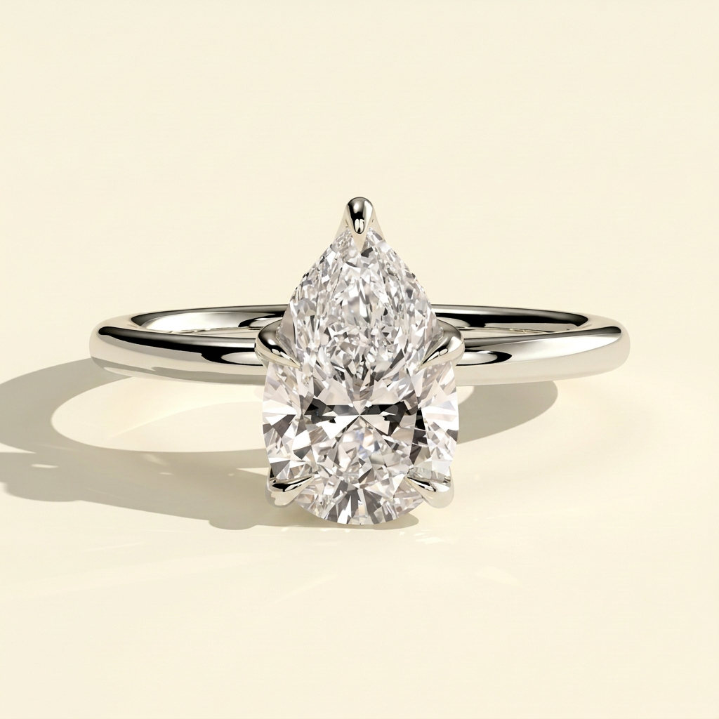The Ora - Pear Cut Lab Grown Diamond Solitaire with Petal Gallery Engagement Ring