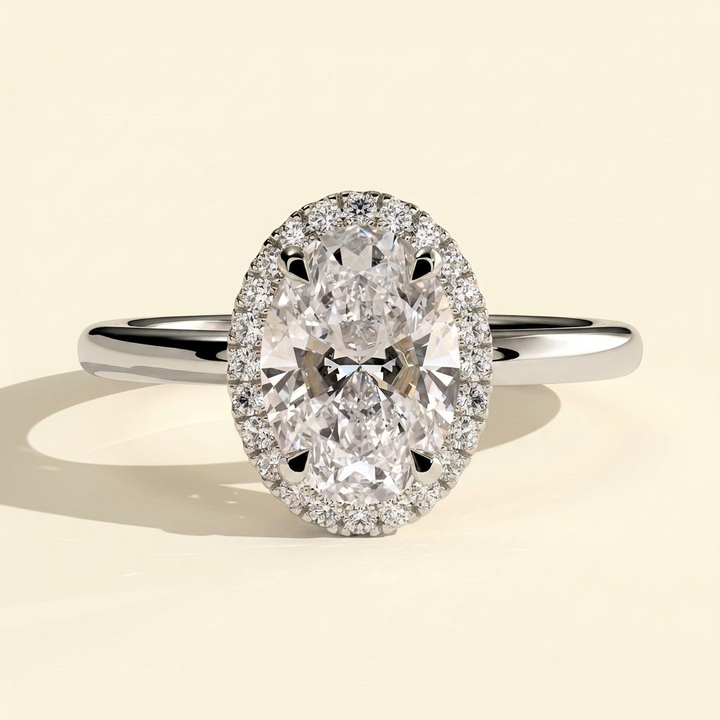The Sonelle - Oval Cut Lab Grown Diamond Four Claw Halo Engagement Ring