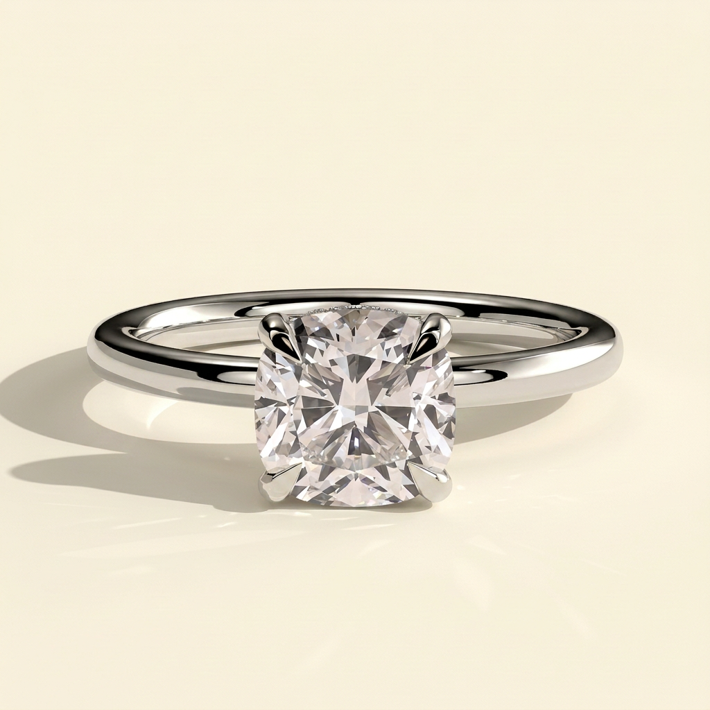 The Corina - Cushion Cut Lab Grown Diamond Hidden Halo Solitaire Engagement Ring