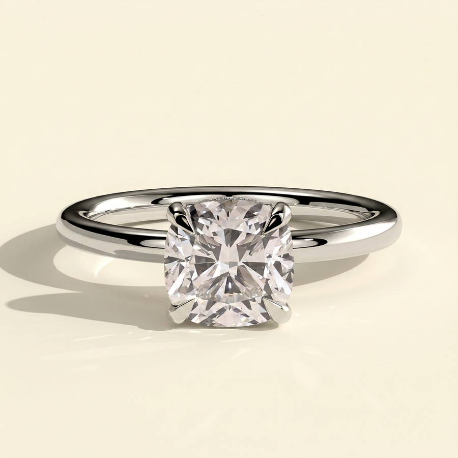 The Corina - Cushion Cut Lab Grown Diamond Hidden Halo Solitaire Engagement Ring - White Gold