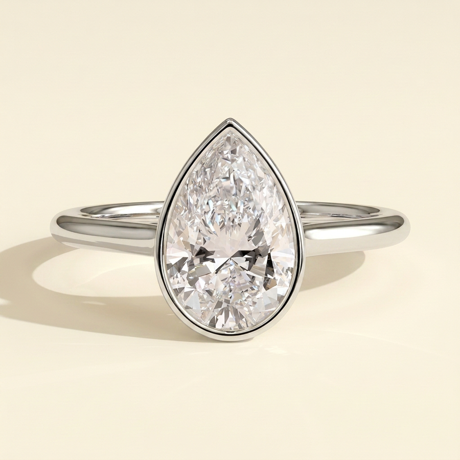 The Delphi - Pear Cut Lab Grown Diamond Bezel Set Cathedral Solitaire Engagement Ring - White Gold