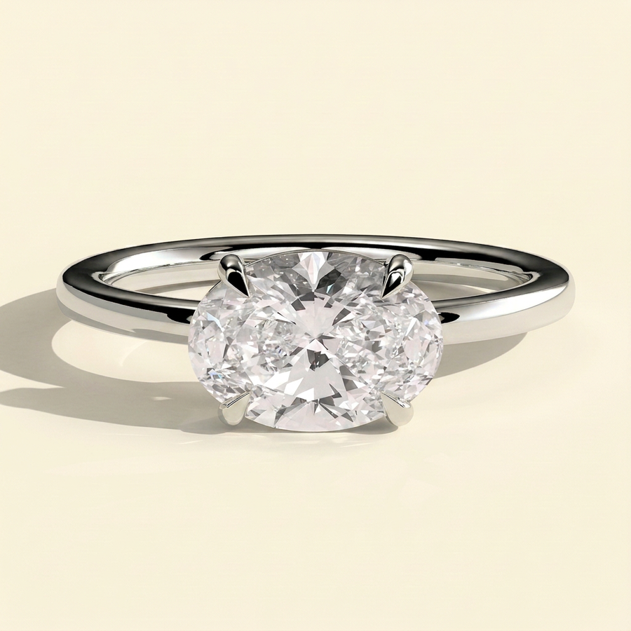 The Myra - Oval Cut Lab Grown Diamond East West Claw Set Solitaire with Raised Gallery Engagement Ring - White Gold