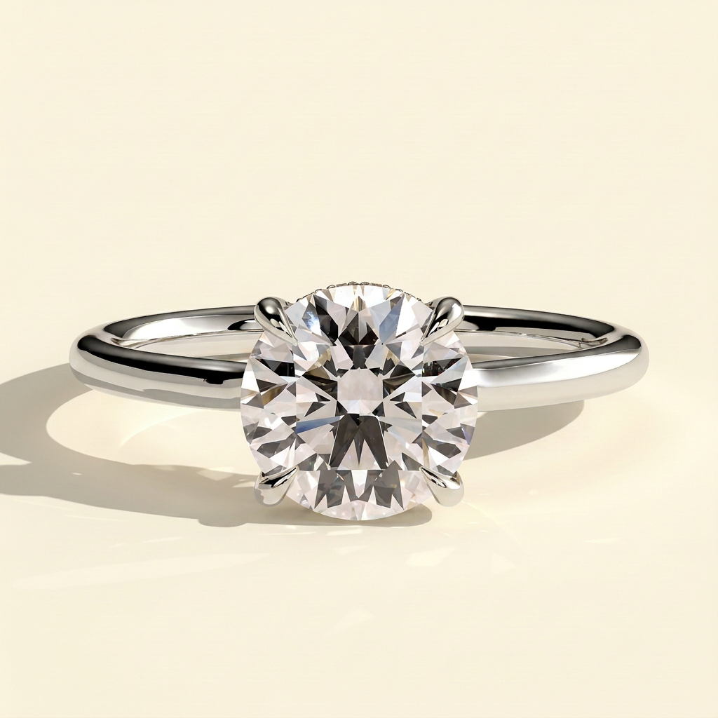 The Cielo - Round Cut Lab Grown Diamond Floating Cathedral Low Set Hidden Halo Engagement Ring