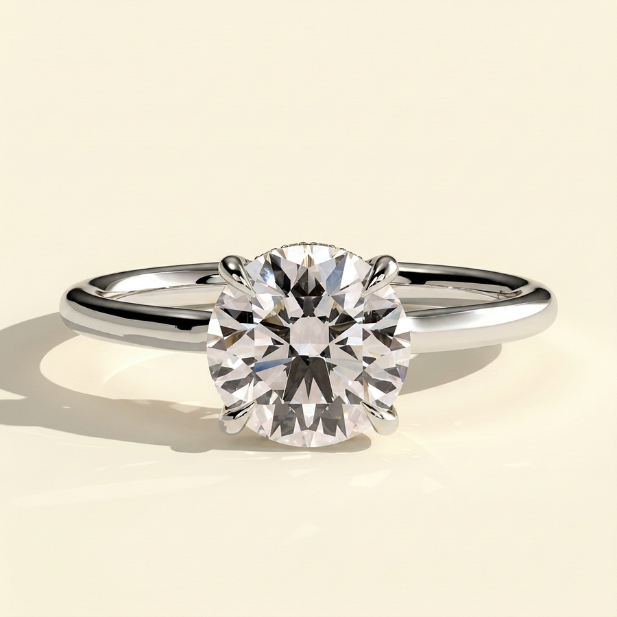 The Cielo - Round Cut Lab Grown Diamond Floating Cathedral Low Set Hidden Halo Engagement Ring - White Gold