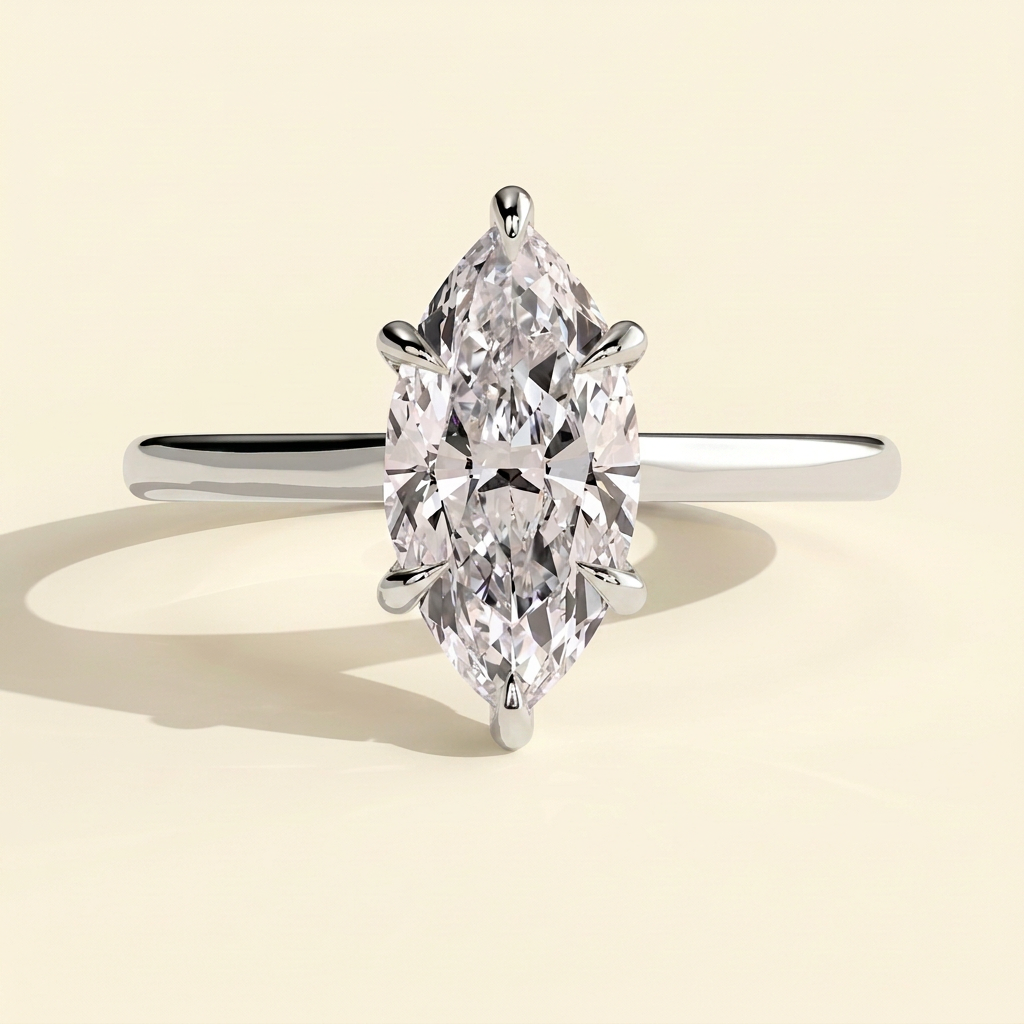 The Miraluz - Marquise Cut Lab Grown Diamond Six Claw Solitaire with Hidden Halo Engagement Ring