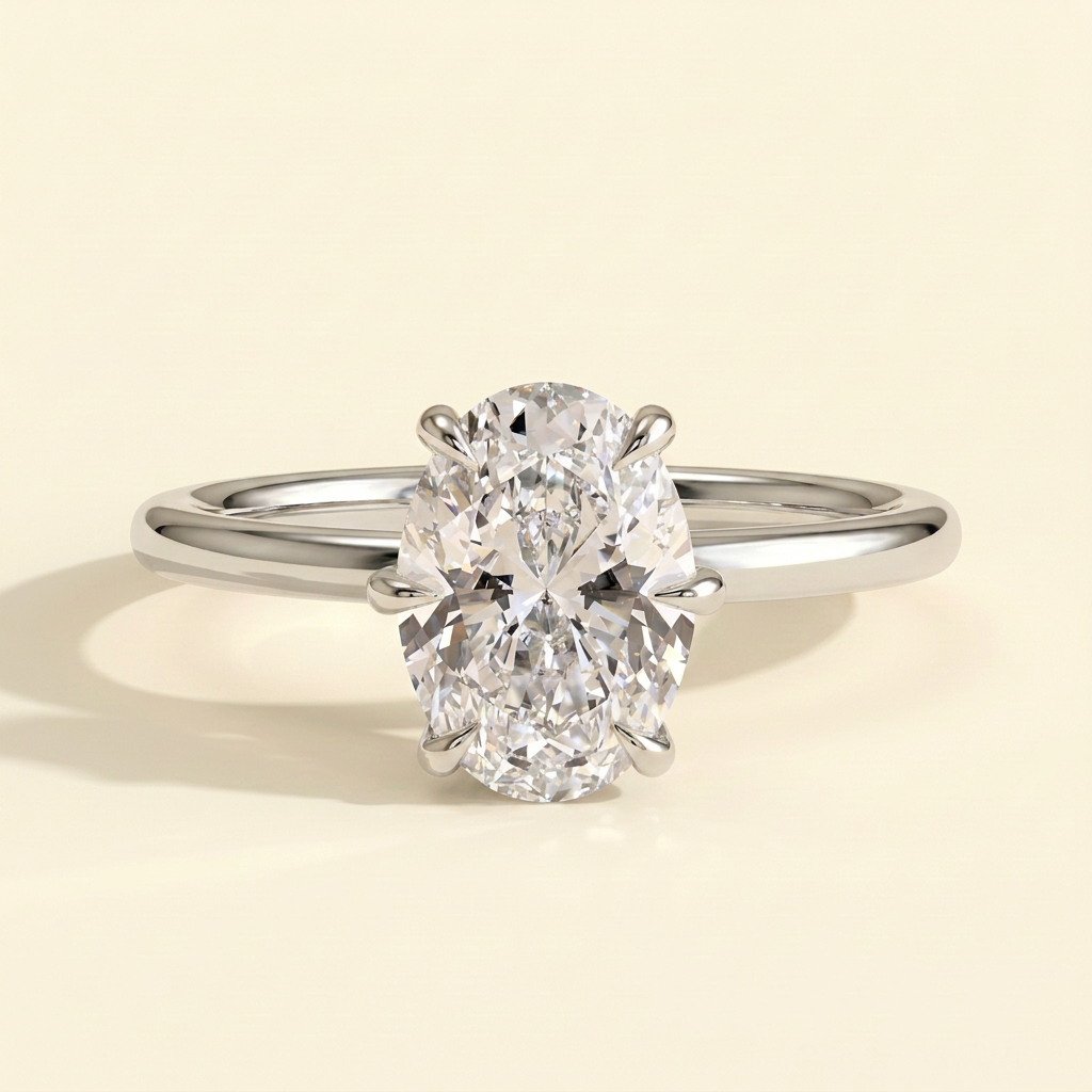 The Wynne - Oval Cut Lab Grown Diamond Six Claw Solitaire with Hidden Halo Engagement Ring