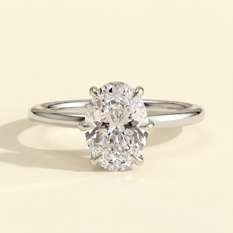 The Wynne - Oval Cut Lab Grown Diamond Six Claw Solitaire with Hidden Halo Engagement Ring - White Gold